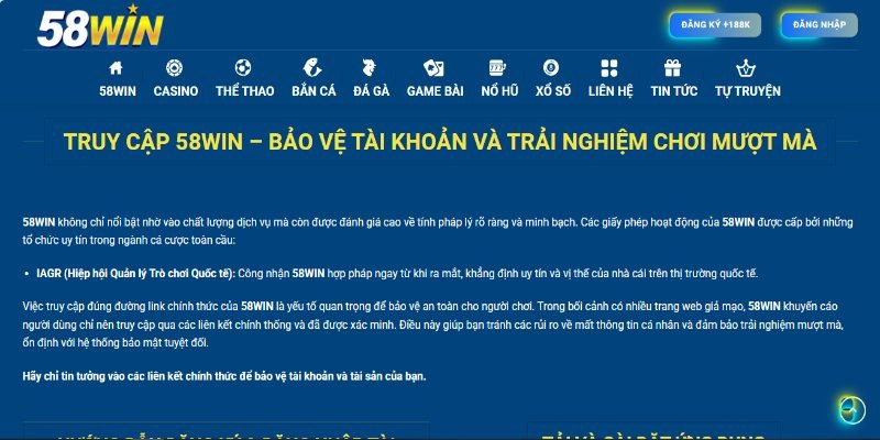 58Win là nền tảng cá cược trực tuyến có nguồn gốc xuất phát đáng tin